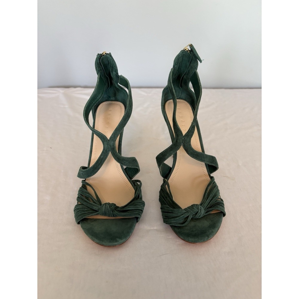 Sandro Strappy Sandals Green Zipped Stiletto Heel US 8.5